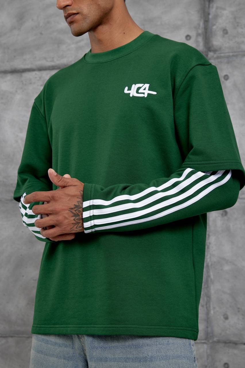 Oversized "404" Graphic T-Shirt – Layered Three-Stripe Long Sleeve