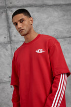 Oversized "404" Graphic T-Shirt – Layered Three-Stripe Long Sleeve