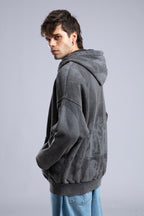 Oversized Art Print Zip-Up Hoodie - Vintage Washed Full-Zip Sweatshirt