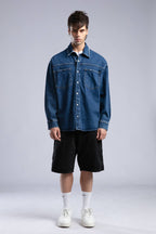 Oversized Distressed Denim Shirt - Unisex Button-Up Jacket