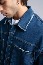 Oversized Distressed Denim Shirt - Unisex Button-Up Jacket