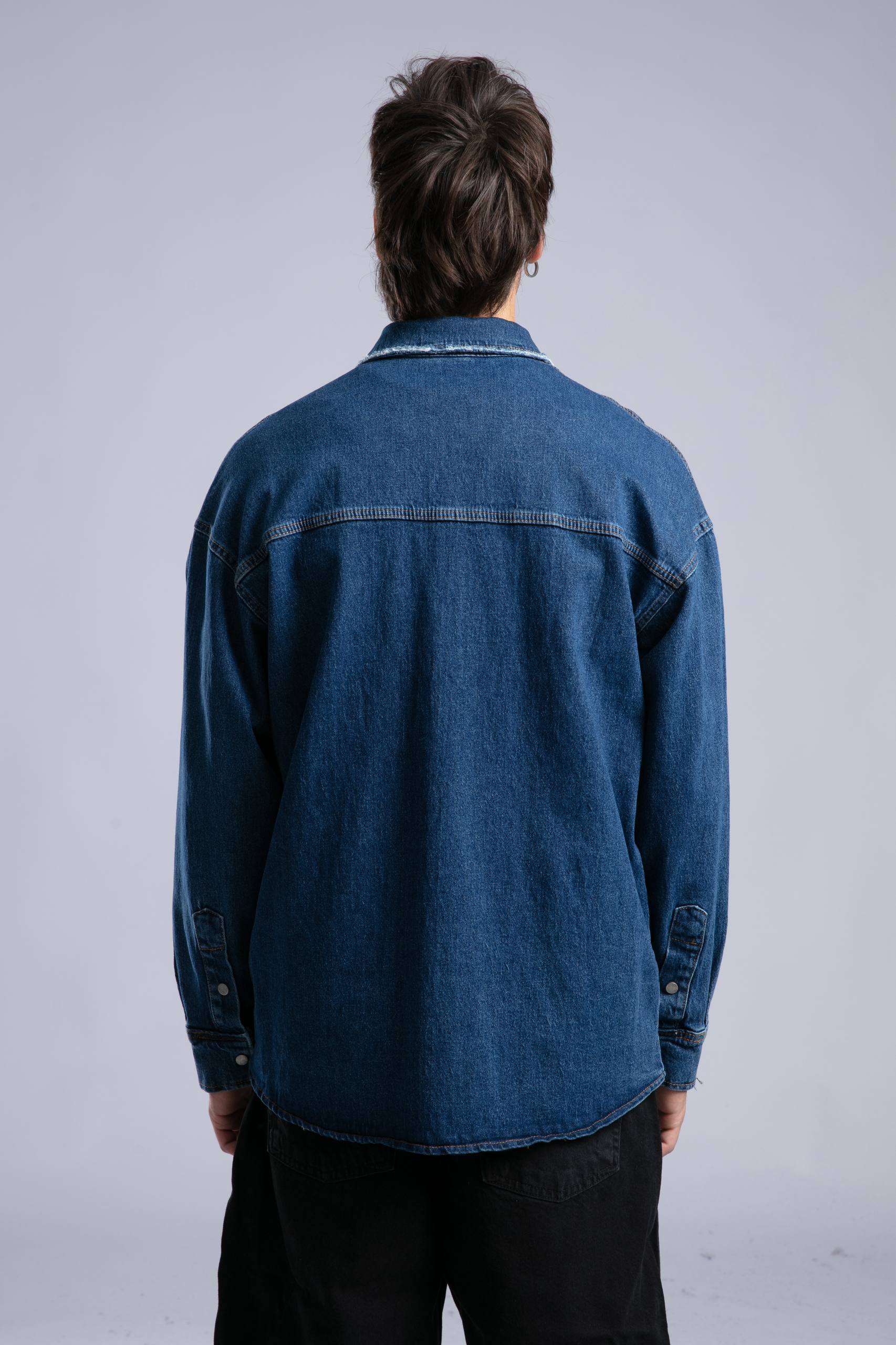 Oversized Distressed Denim Shirt - Unisex Button-Up Jacket