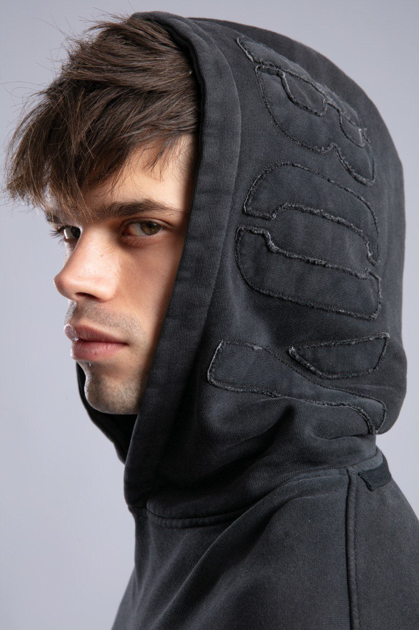 Oversized Distressed Hoodie with 'CATCH' Hood Graphic