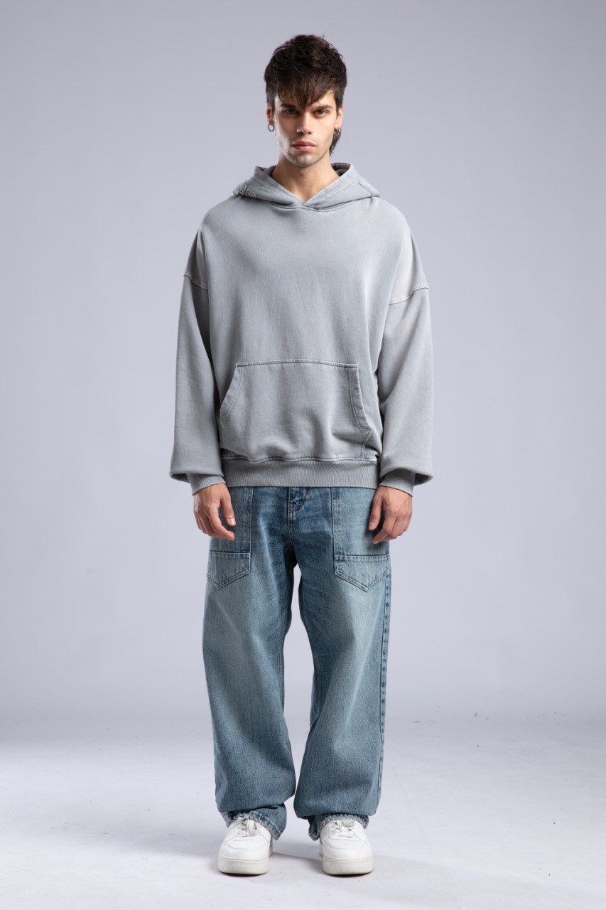 Oversized Distressed Hoodie with 'CATCH' Hood Graphic