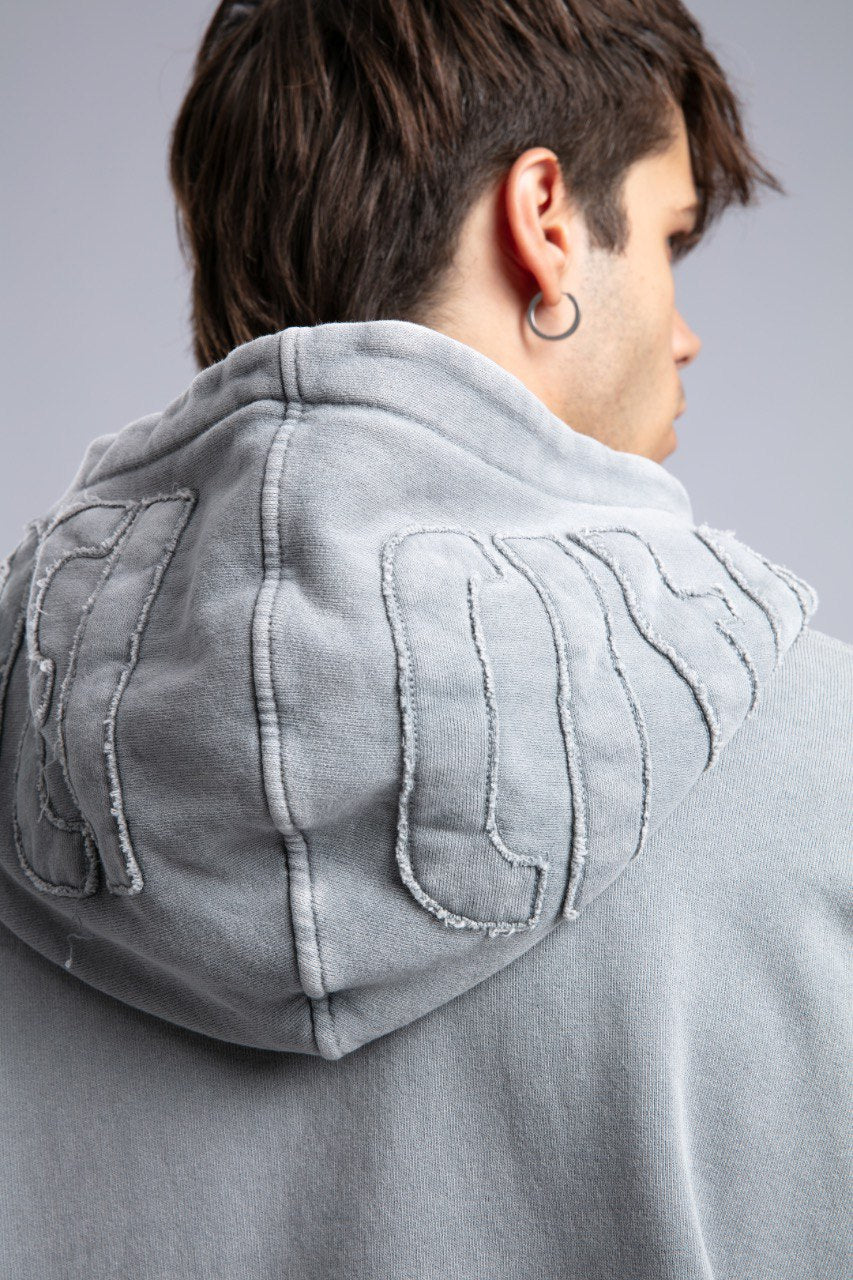 Oversized Distressed Hoodie with 'CATCH' Hood Graphic
