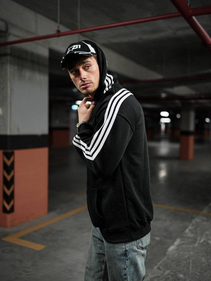 Oversized Hoodie with Striped Sleeve Details - Stylish and Comfortable Design