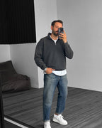 Oversized Zip-Neck Sweatshirt