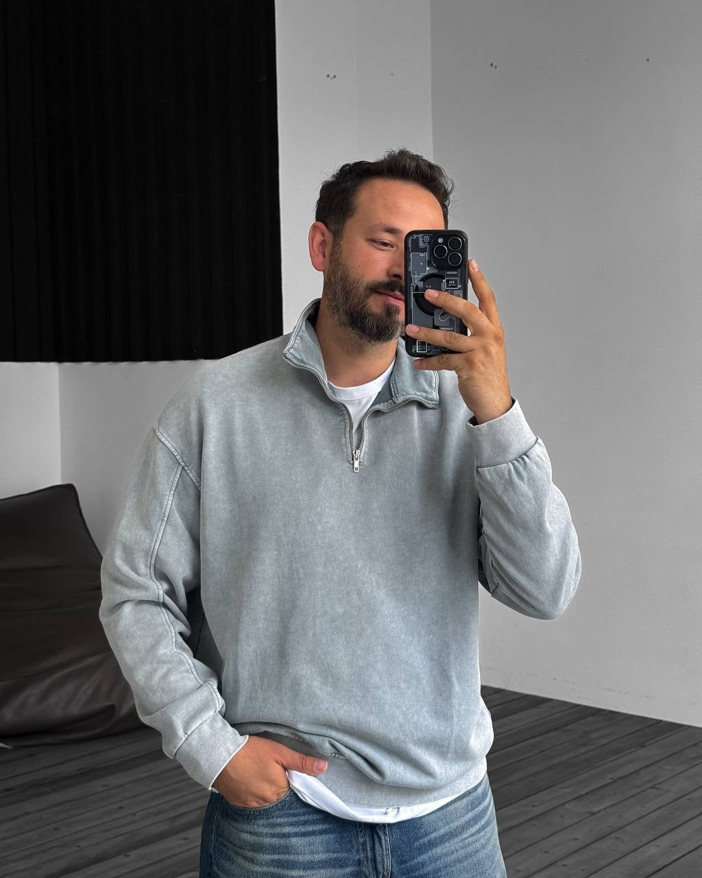 Oversized Zip-Neck Sweatshirt