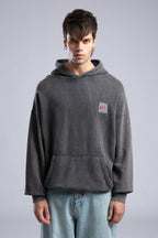 Oversized '8' Plaid Patch Hoodie - Vintage Washed Pullover