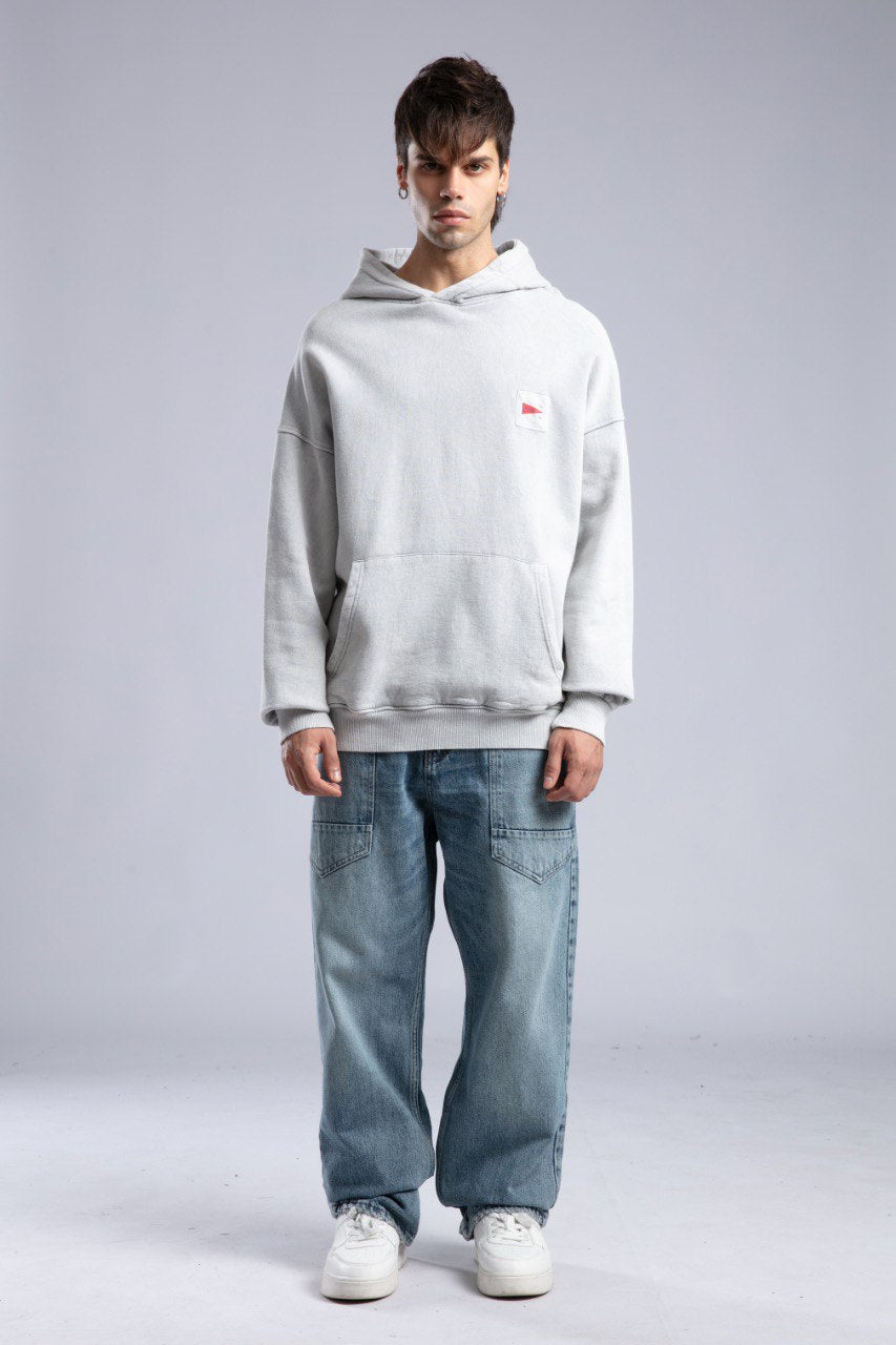 Oversized '8' Plaid Patch Hoodie - Vintage Washed Pullover