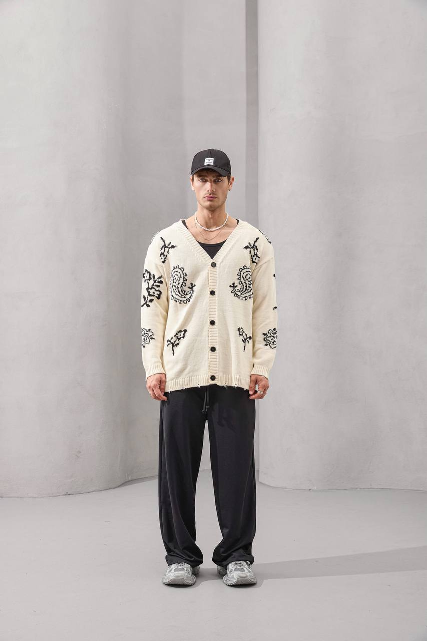 Paisley Knit Streetwear Cardigan