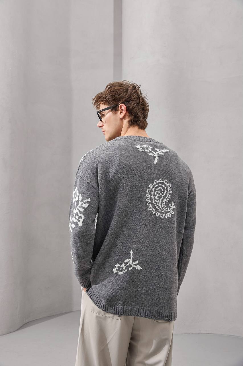 Paisley Knit Streetwear Cardigan