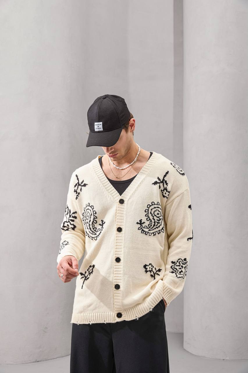 Paisley Knit Streetwear Cardigan
