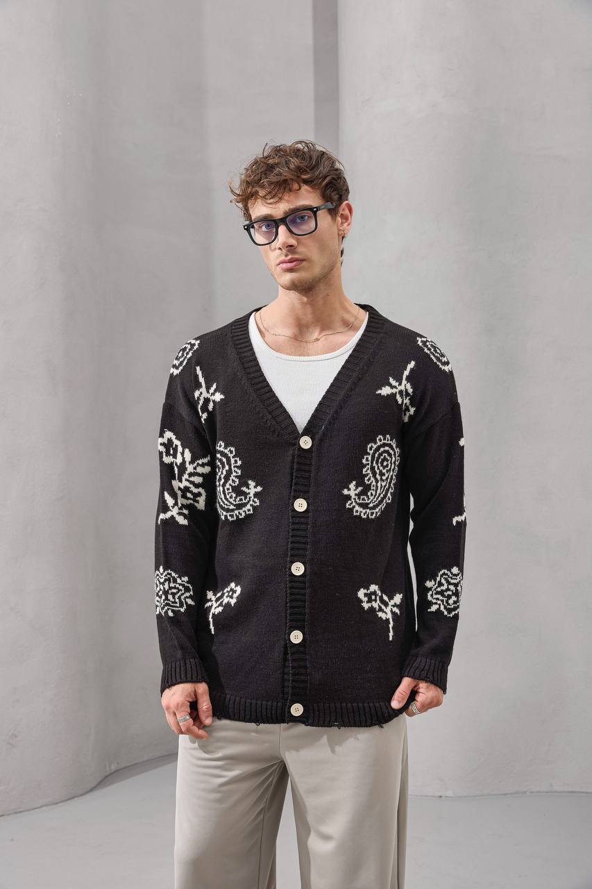 Paisley Knit Streetwear Cardigan