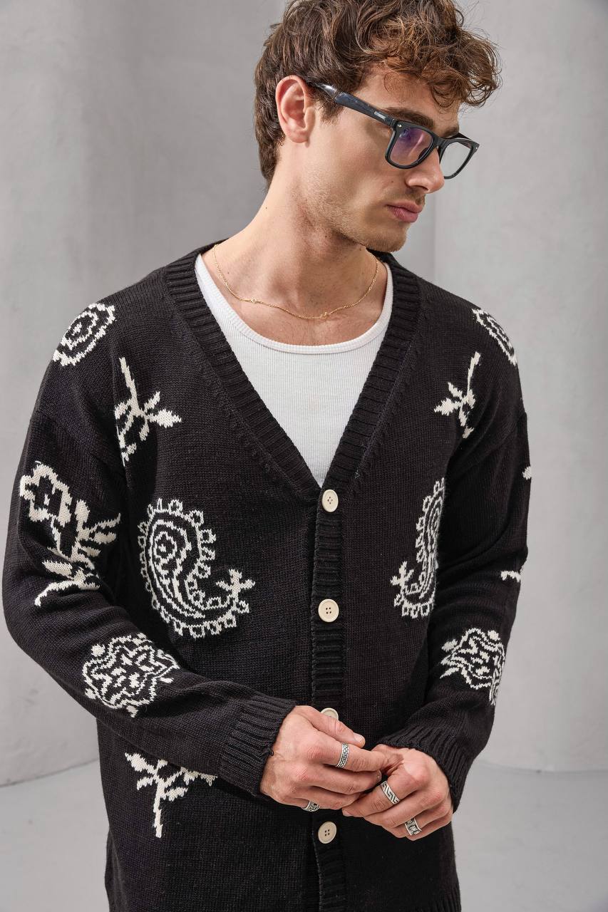 Paisley Knit Streetwear Cardigan