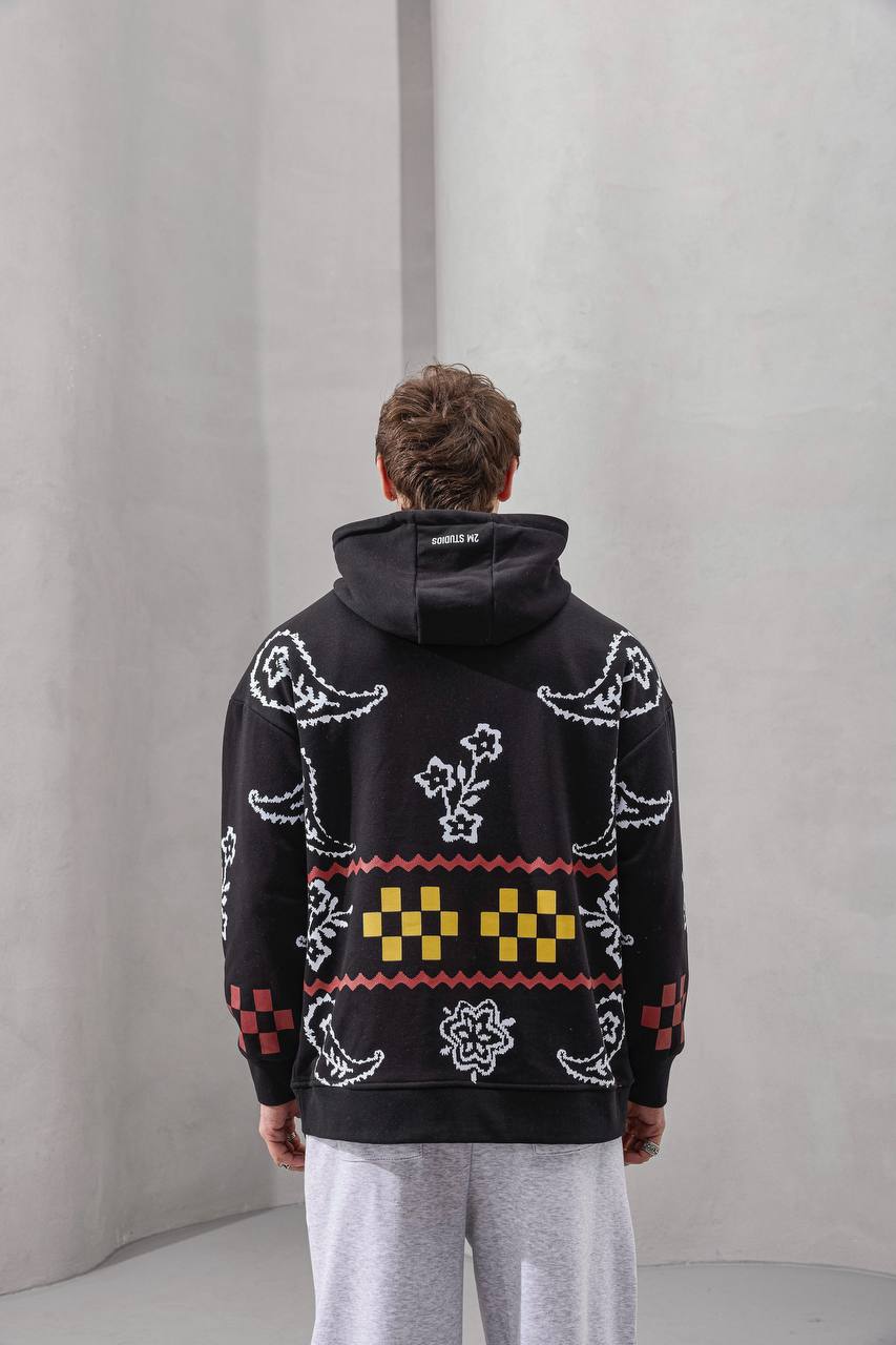 Pixel Pattern Embroidered Hoodie