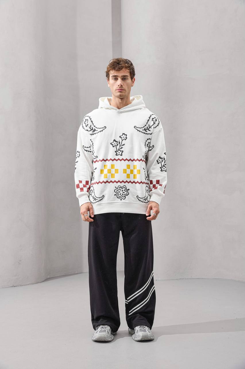 Pixel Pattern Embroidered Hoodie