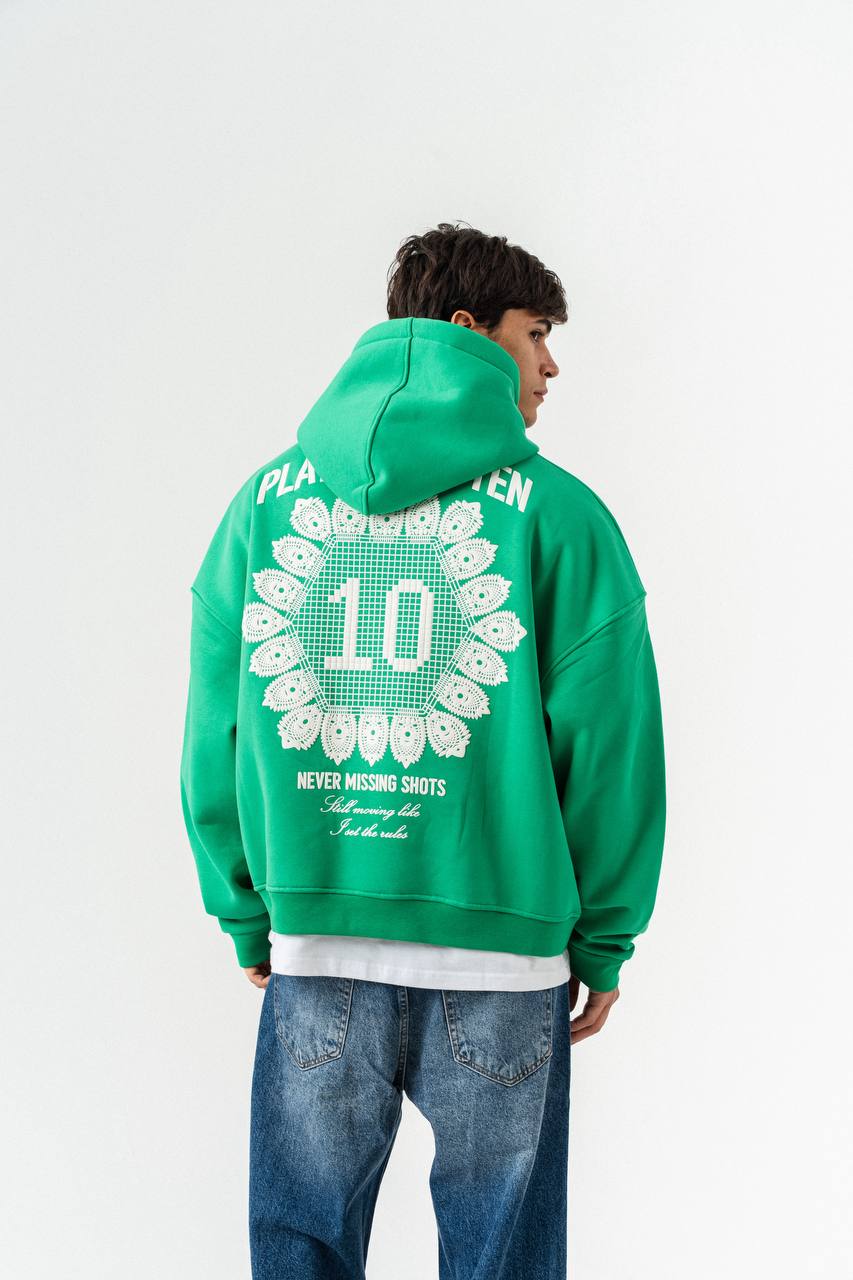 Playing As Ten Embroidered Graphic Oversized Hoodie