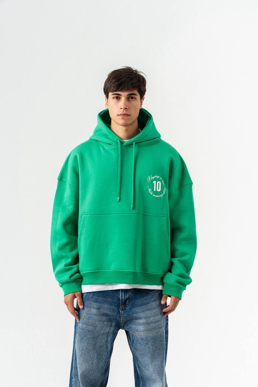 Playing As Ten Embroidered Graphic Oversized Hoodie