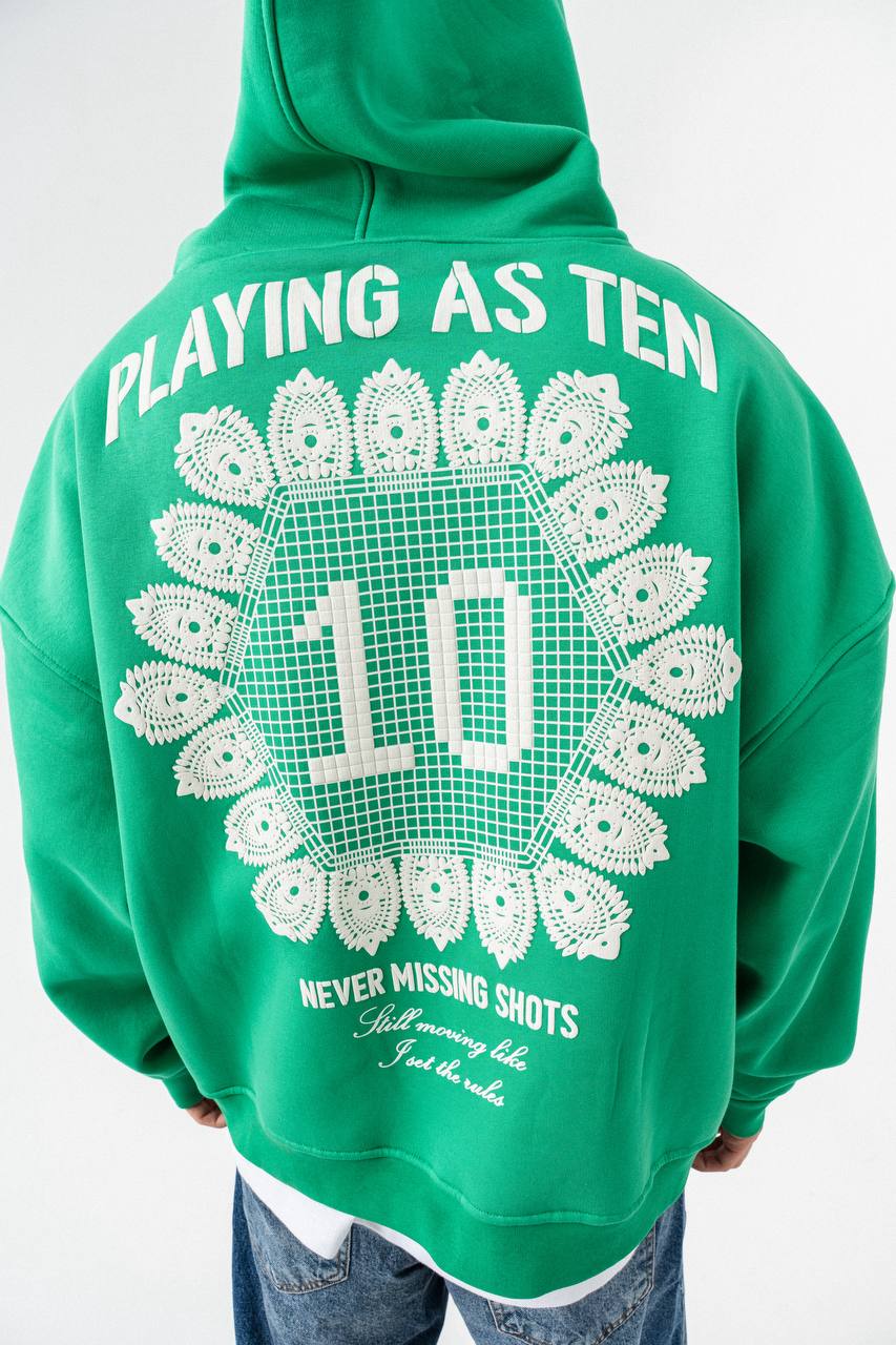 Playing As Ten Embroidered Graphic Oversized Hoodie