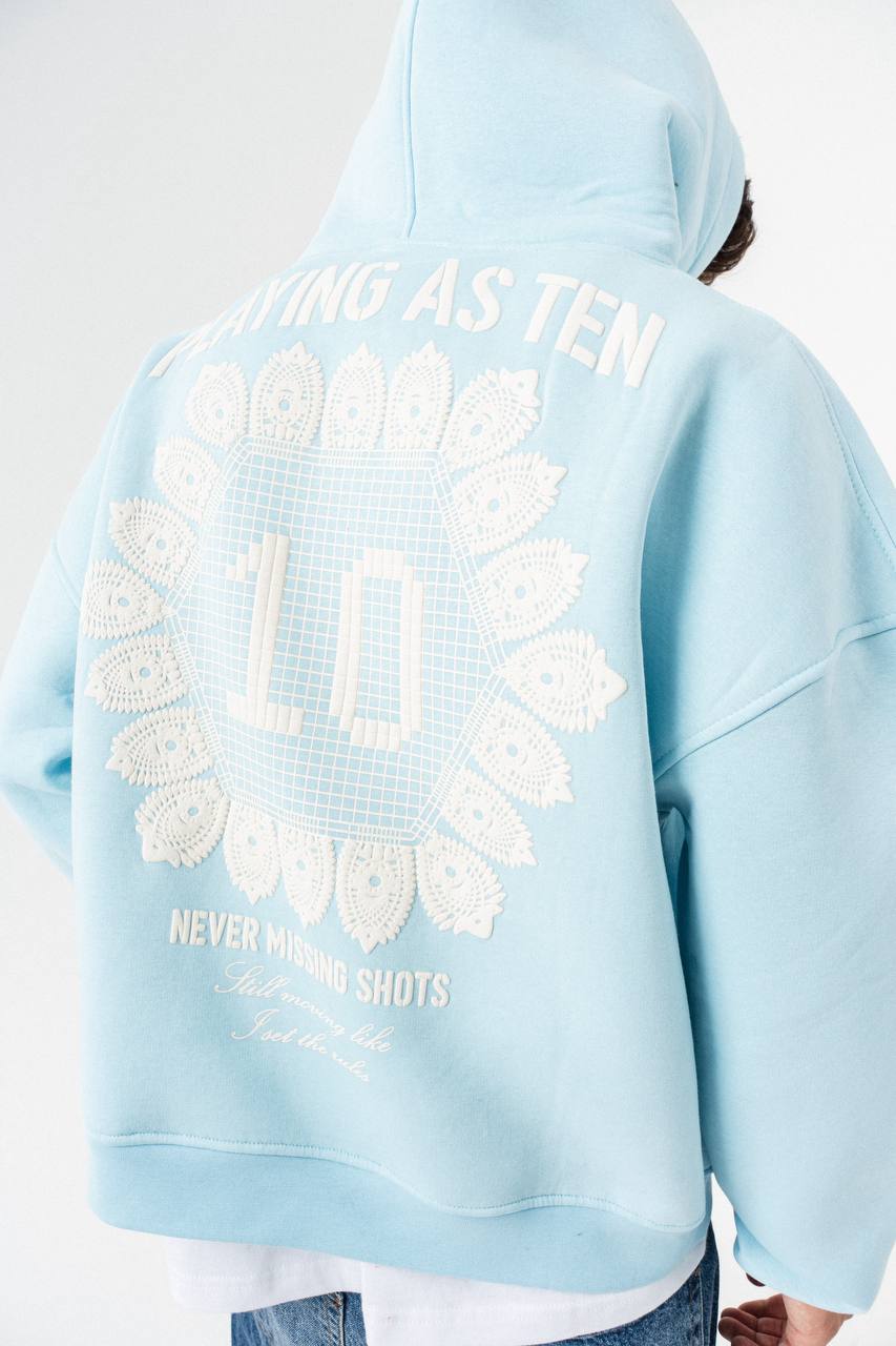 Playing As Ten Embroidered Graphic Oversized Hoodie