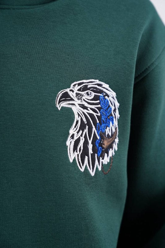 Blue Eagle Wings Graphic Oversized Hoodie in Green - detail