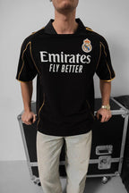 Real Madrid Black & Gold Emirates Jersey - Retro Football Shirt - Vintage Soccer Tee