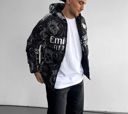 Real Madrid Digital Print Parachute Puffer Jacket - Unisex Design