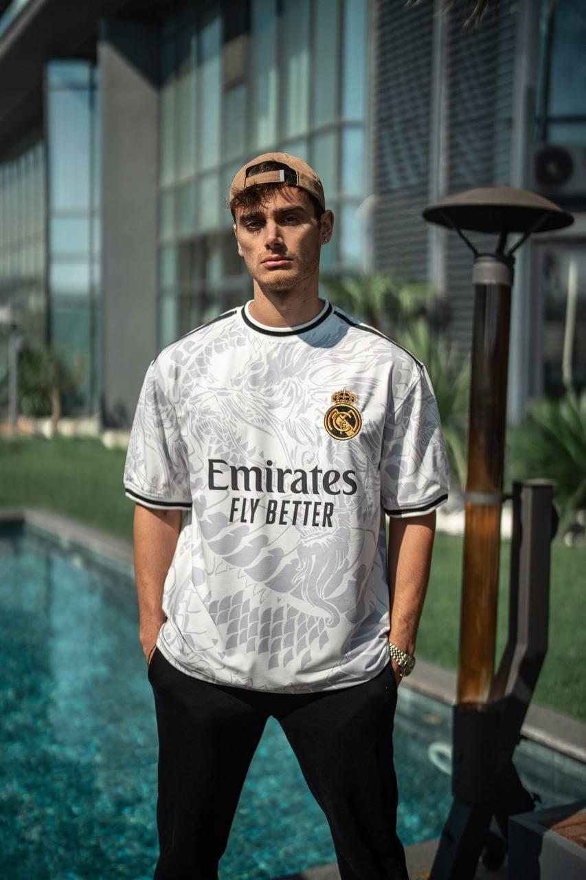 Real Madrid Dragon Print Oversized T-shirt - Premium 2-Thread Lycra Blend.
