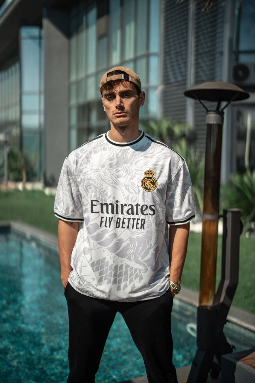 Real Madrid Dragon Print Oversized T-shirt - Premium 2-Thread Lycra Blend