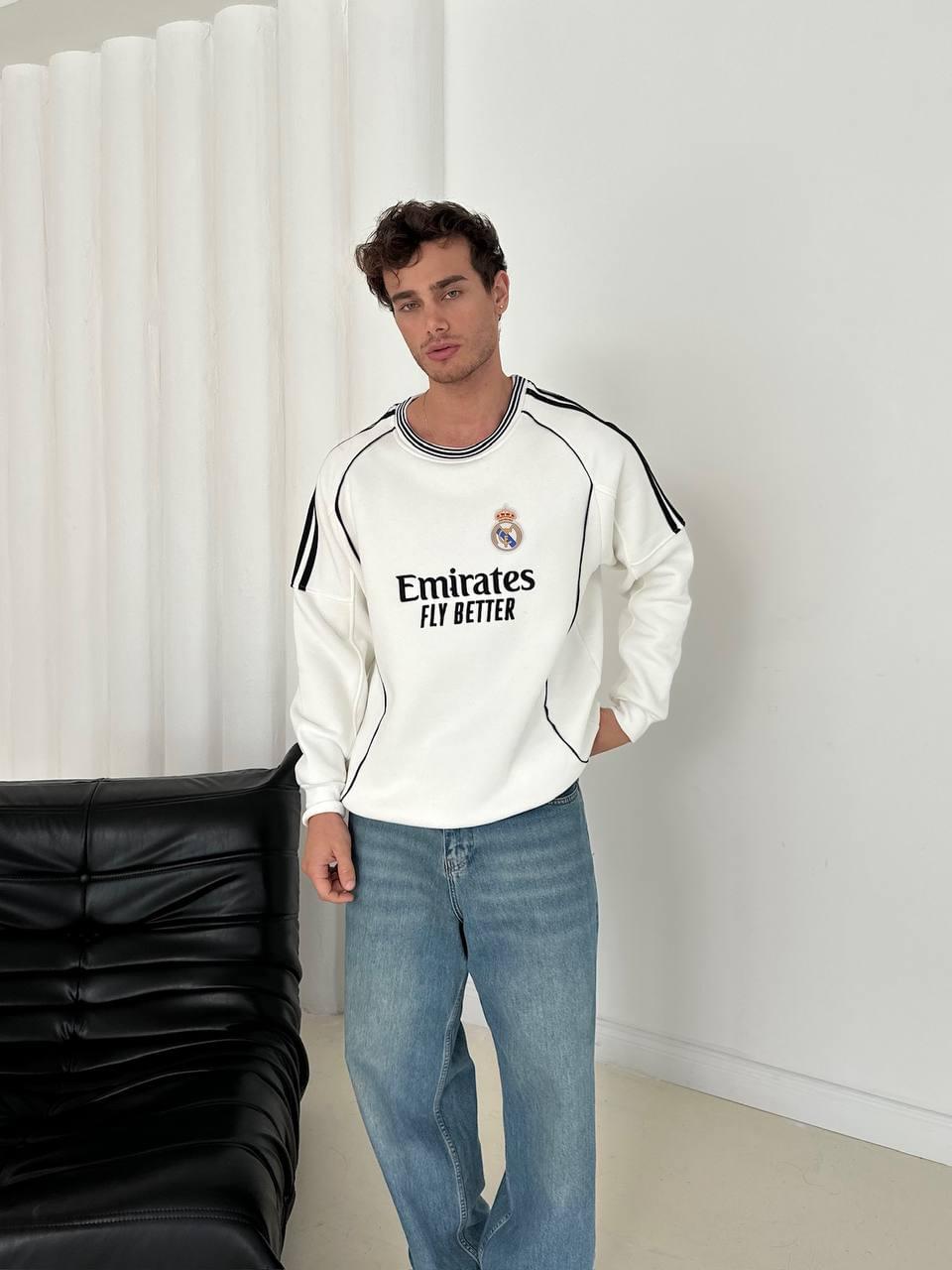 Real Madrid Emirates Piped Crewneck Sweatshirt.