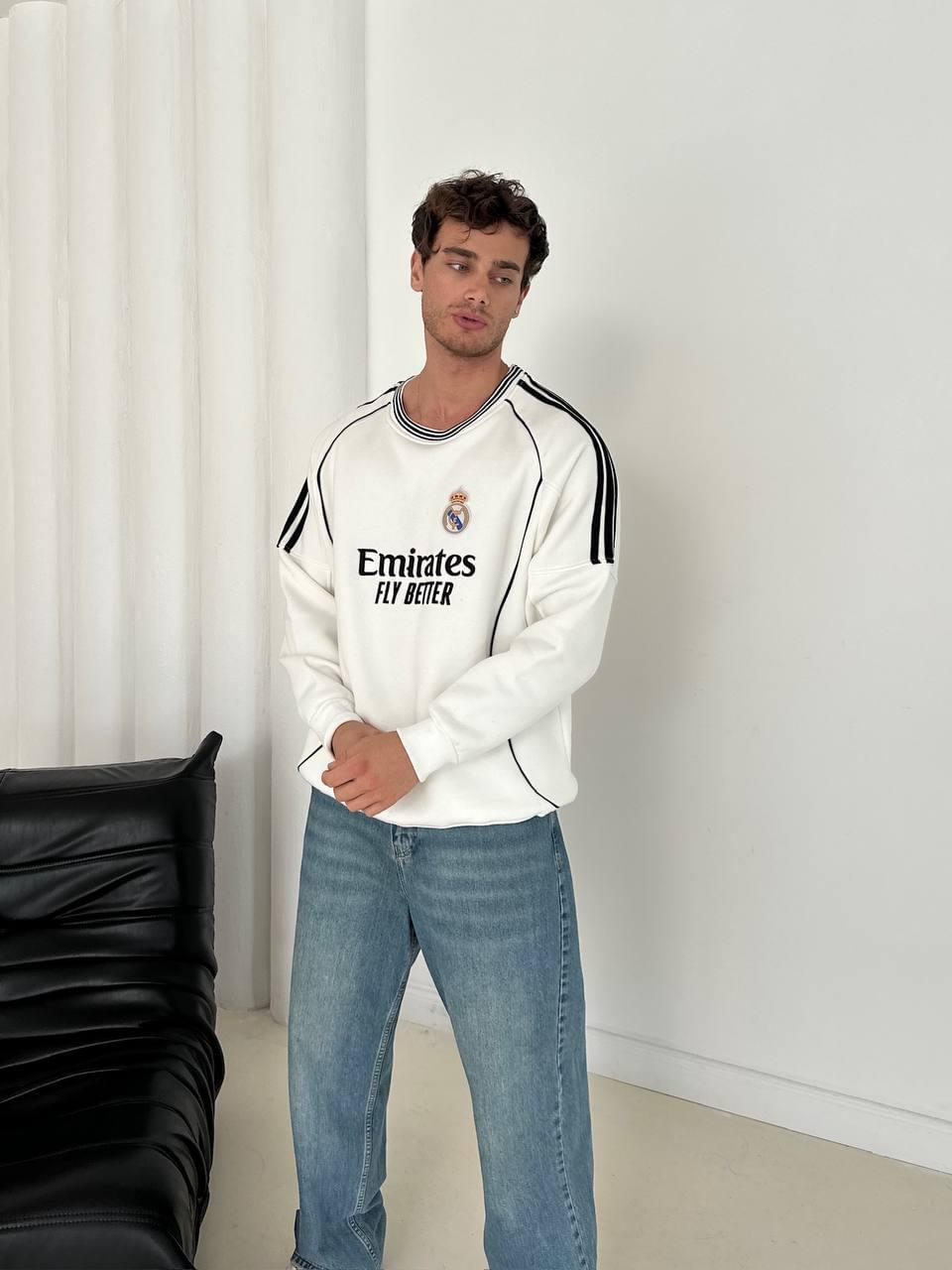 Real Madrid Emirates Piped Crewneck Sweatshirt.