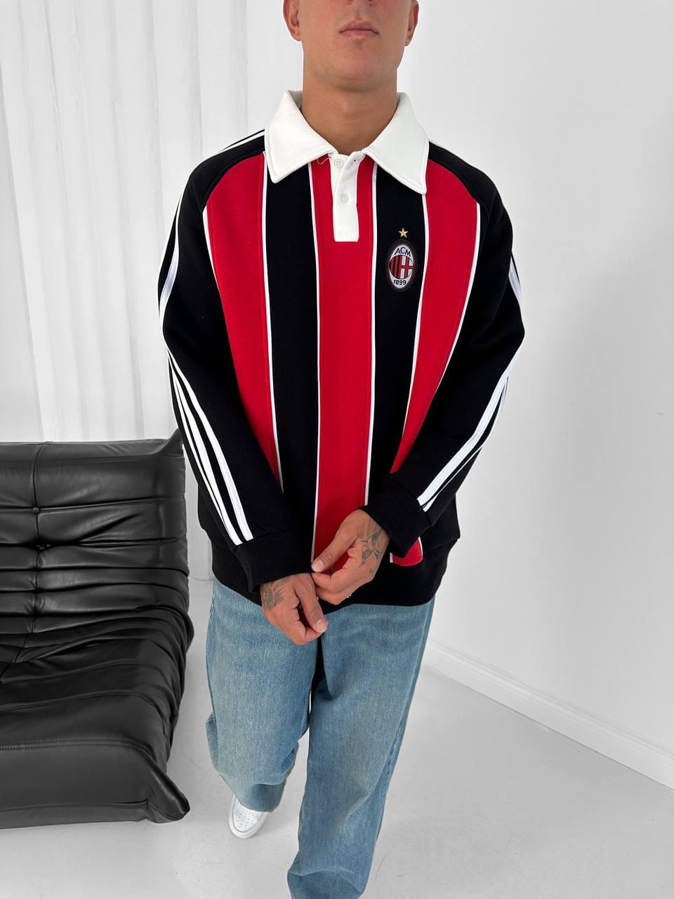 AC Milan Retro Padded Stripe Polo Sweatshirt.