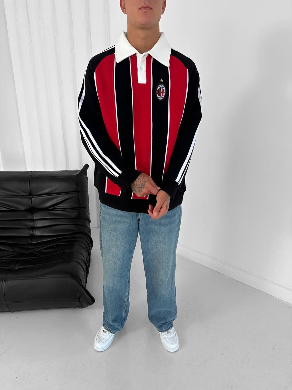 AC Milan Retro Padded Stripe Polo Sweatshirt.