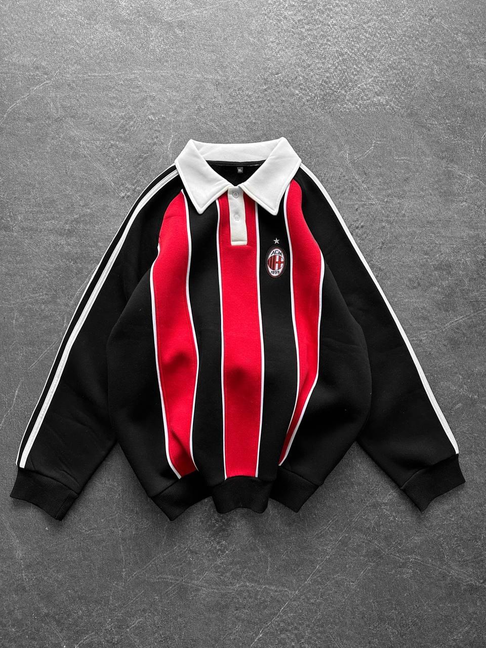 AC Milan Retro Padded Stripe Polo Sweatshirt.