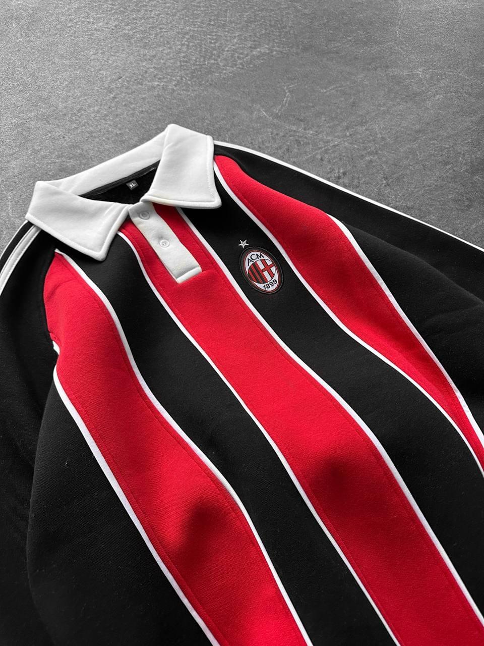 AC Milan Retro Padded Stripe Polo Sweatshirt.