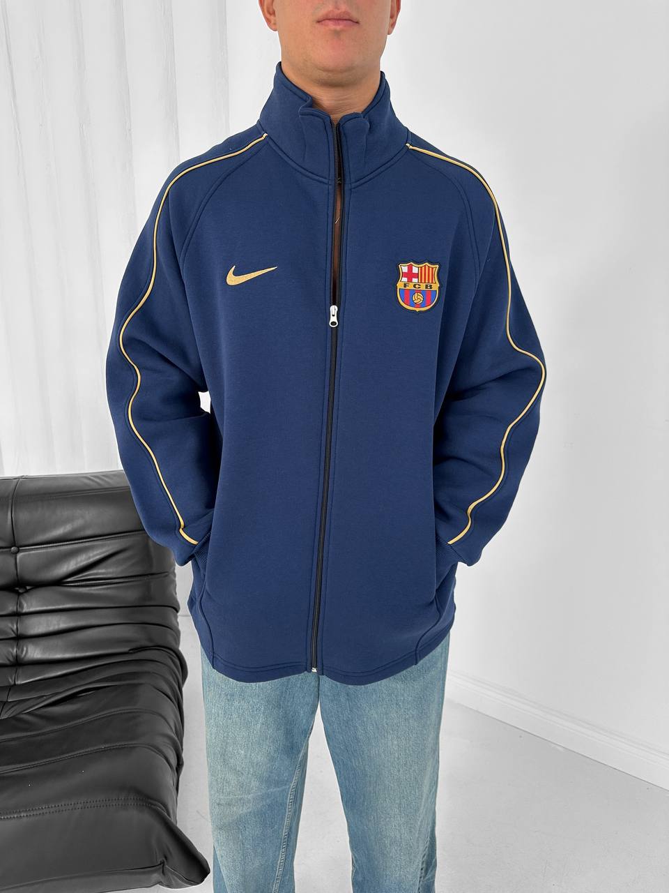 FC Barcelona Retro Piped Track Jacket – Oversized Blokecore with Gold Embroidery