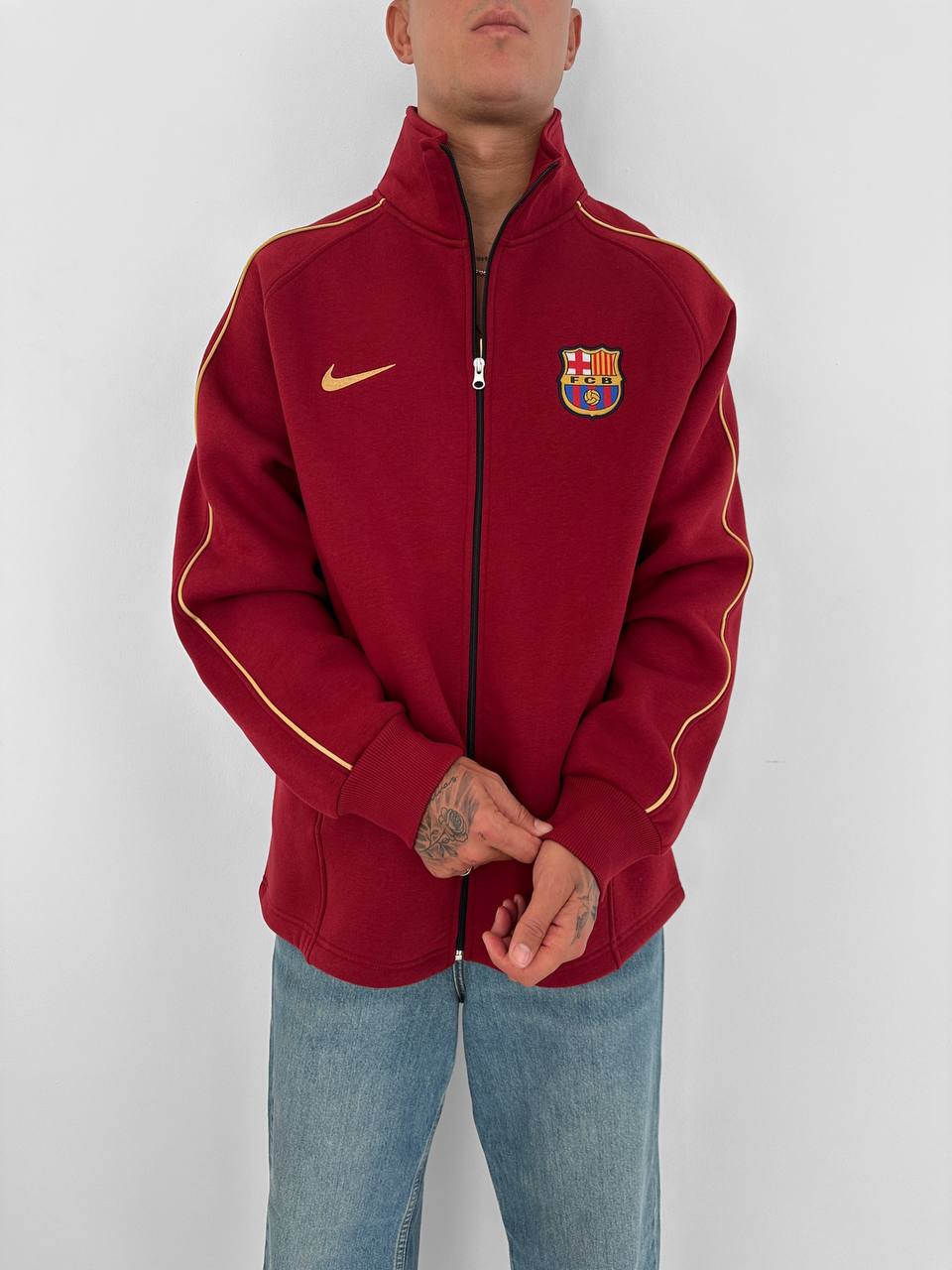 FC Barcelona Retro Piped Track Jacket – Oversized Blokecore with Gold Embroidery