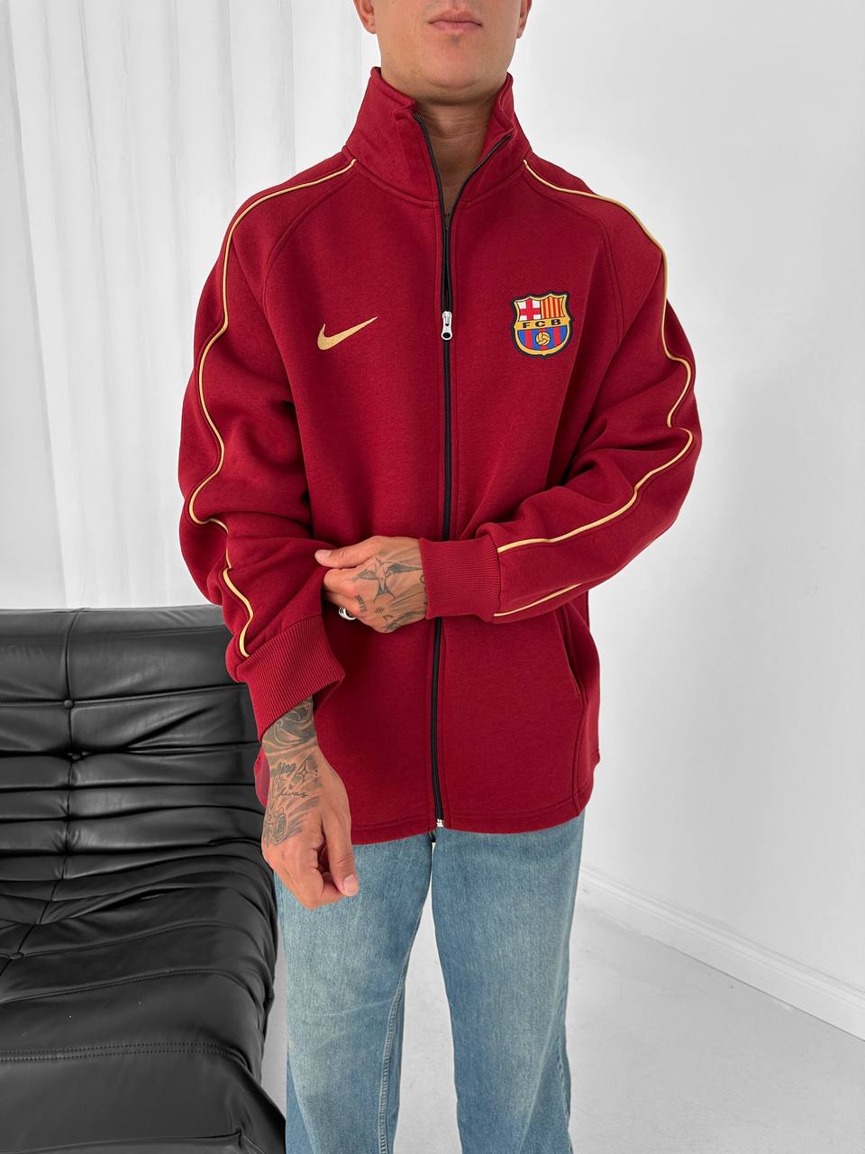 FC Barcelona Retro Piped Track Jacket – Oversized Blokecore with Gold Embroidery