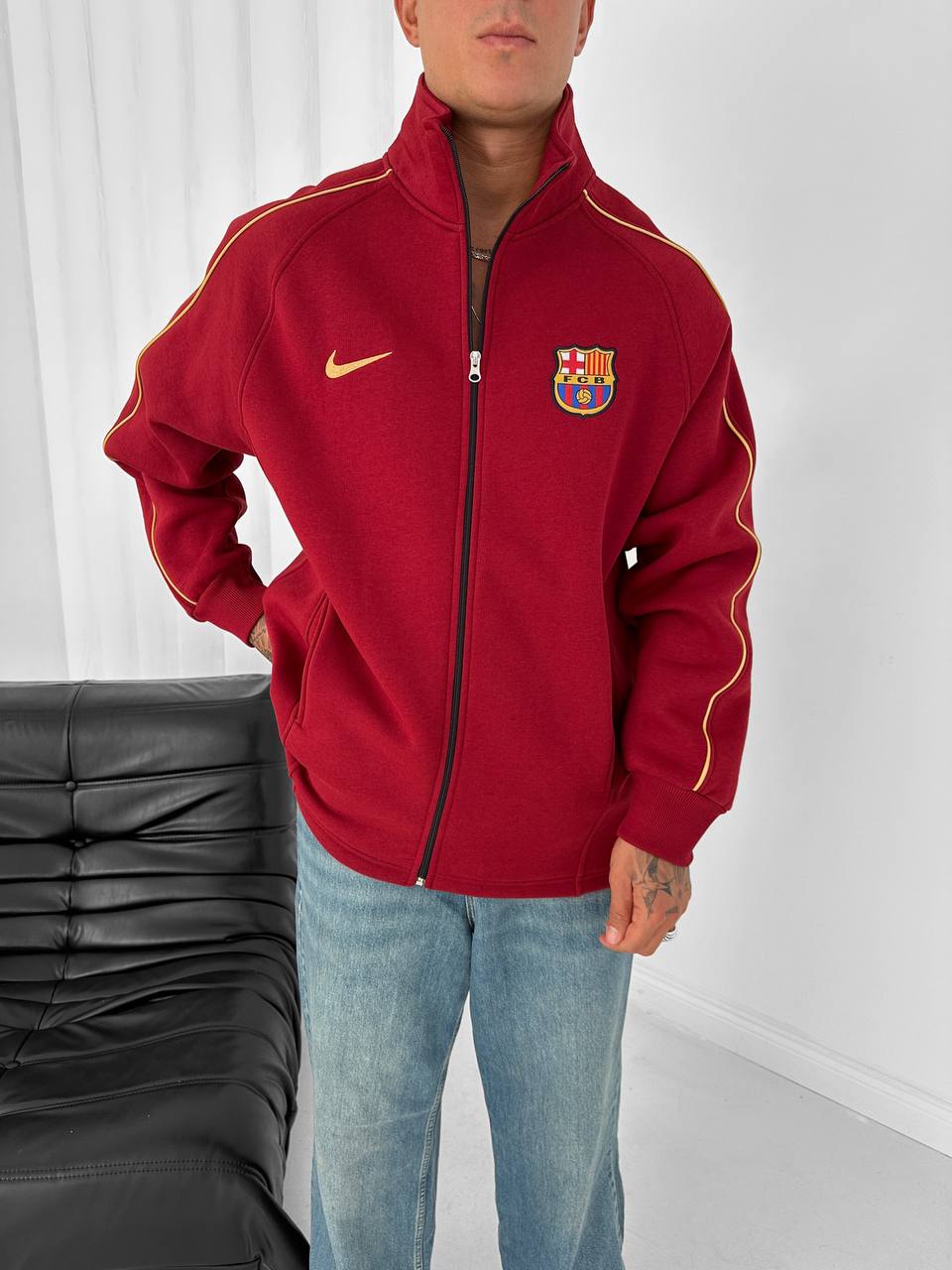 FC Barcelona Retro Piped Track Jacket – Oversized Blokecore with Gold Embroidery