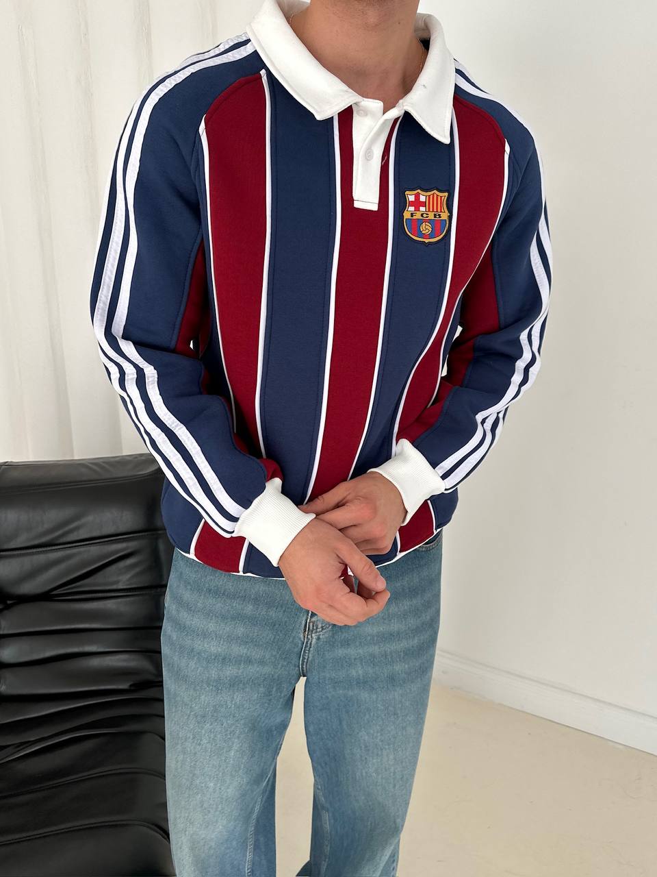 FC Barcelona Retro Striped Rugby Polo Sweatshirt