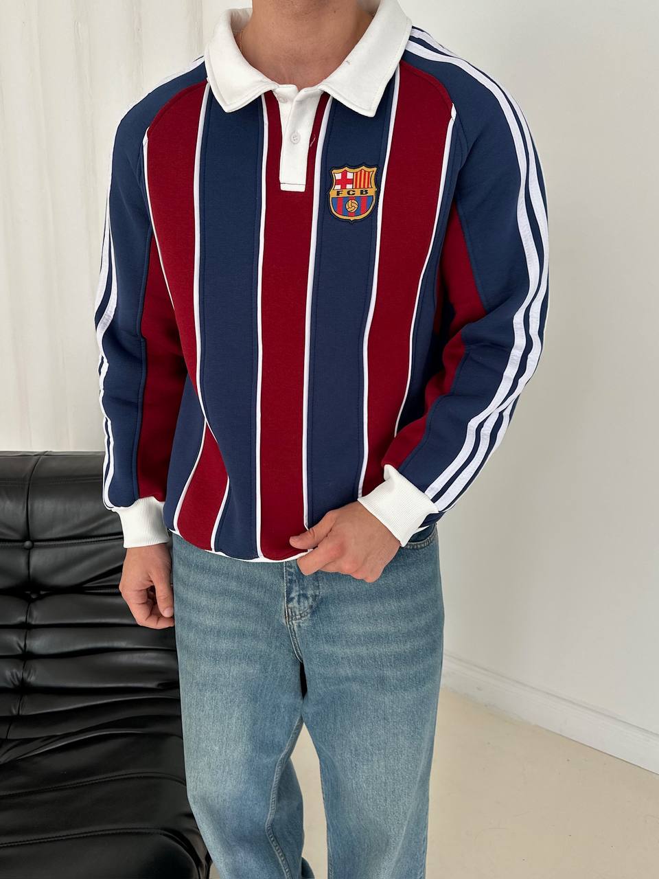 FC Barcelona Retro Striped Rugby Polo Sweatshirt
