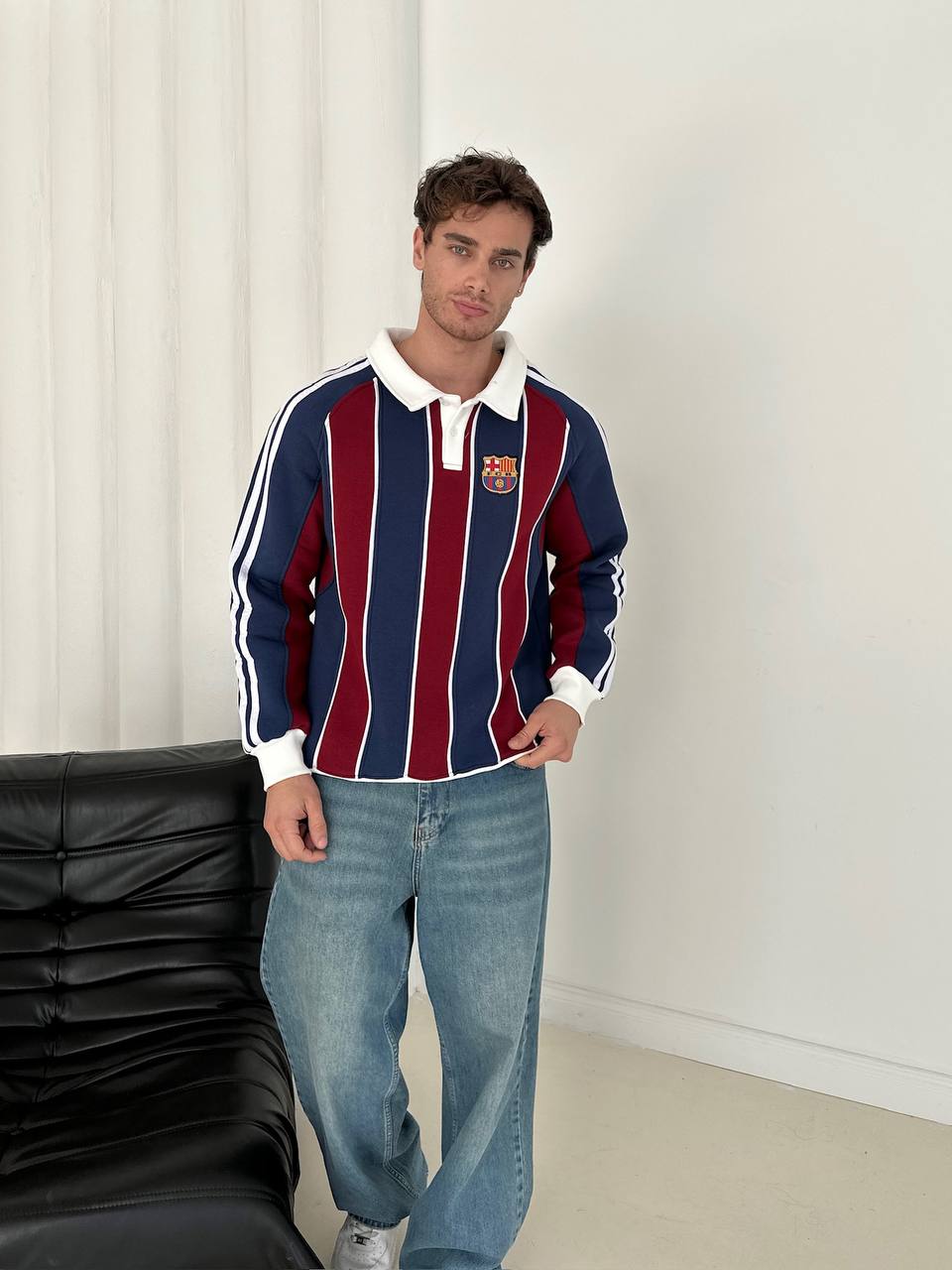 FC Barcelona Retro Striped Rugby Polo Sweatshirt