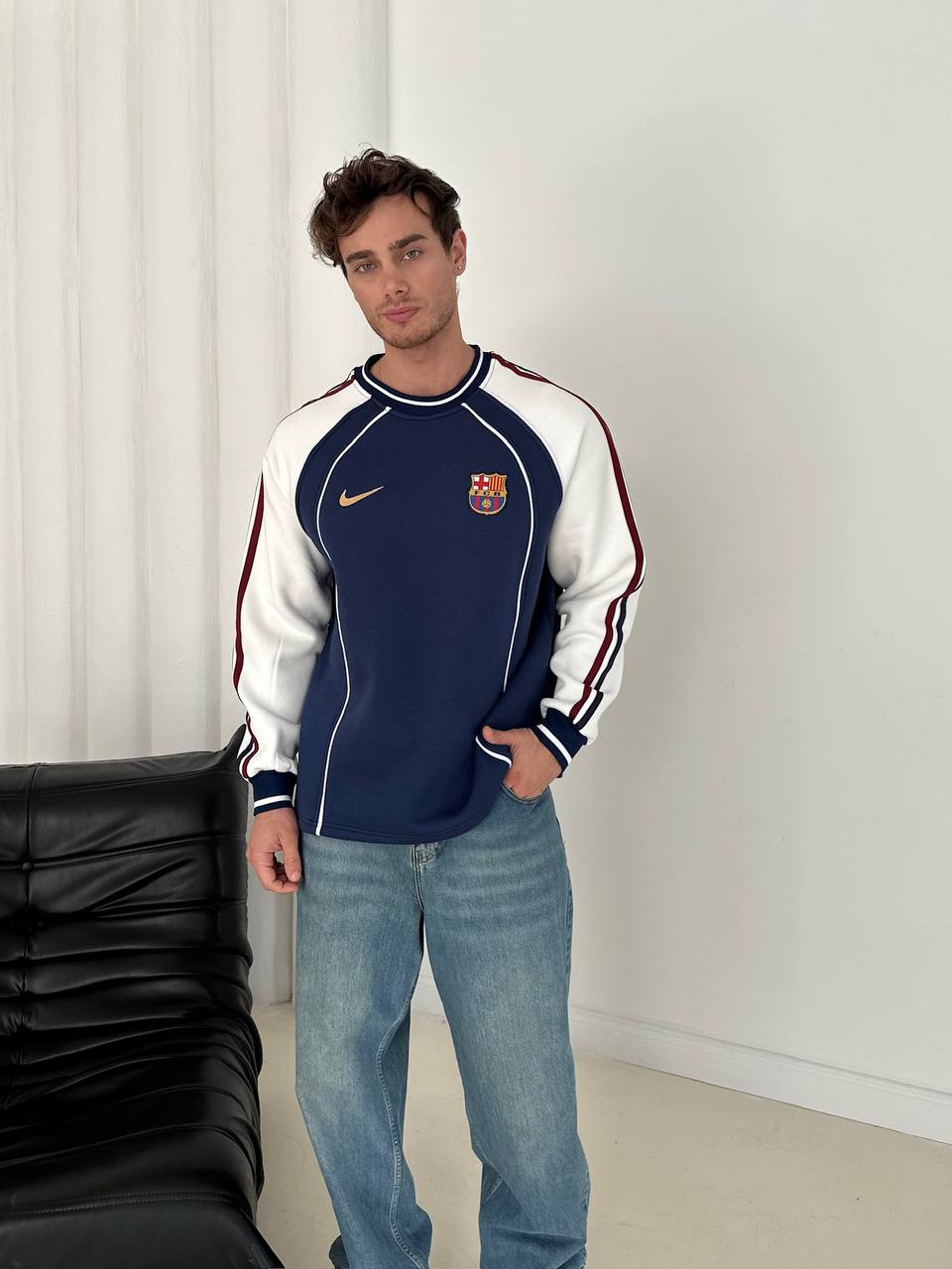 FC Barcelona Retro Piped Crewneck Sweatshirt