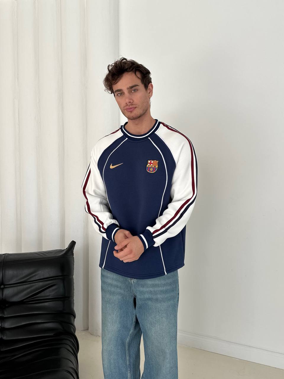 FC Barcelona Retro Piped Crewneck Sweatshirt