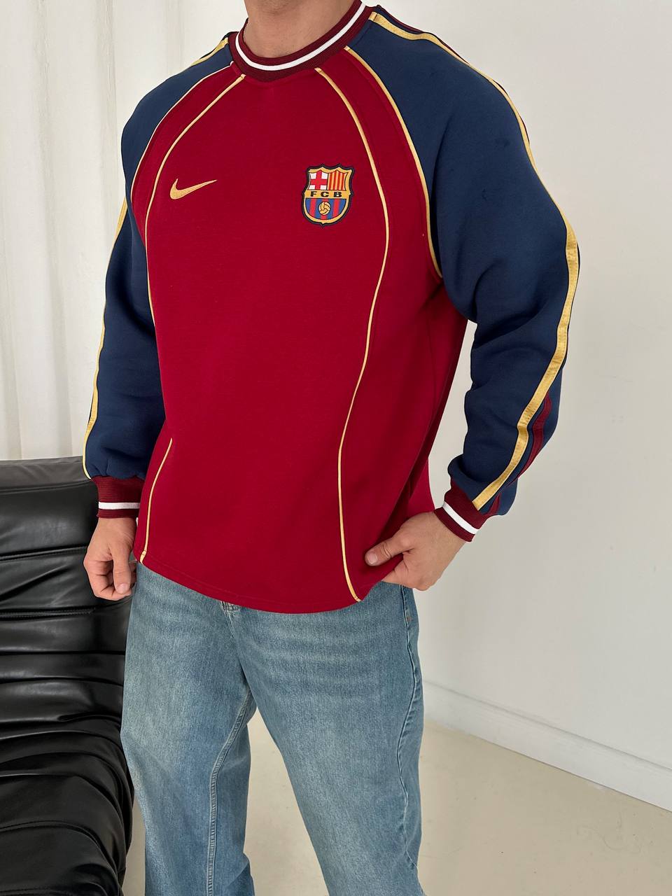 FC Barcelona Retro Piped Crewneck Sweatshirt