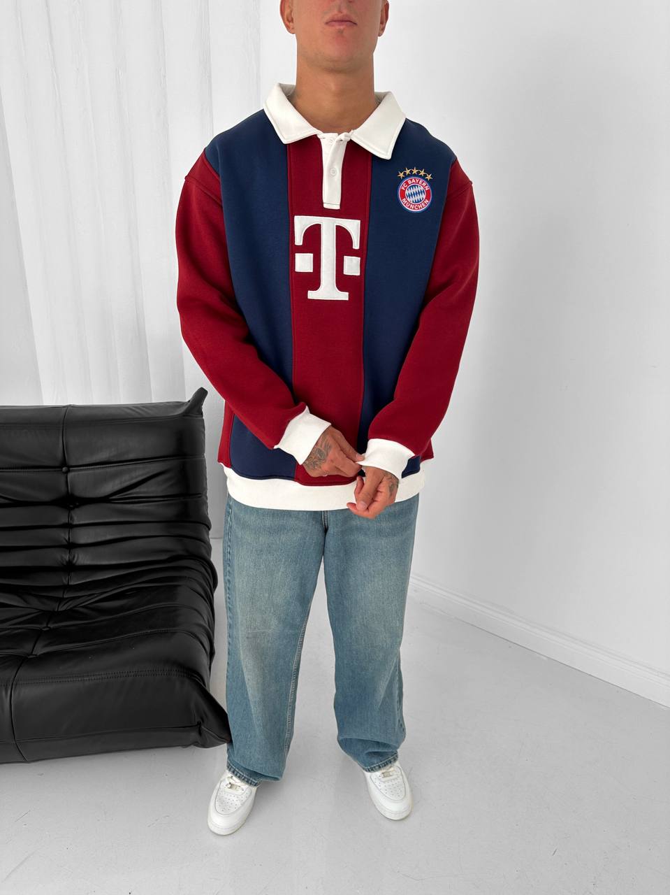 FC Bayern Munich Retro Polo Sweatshirt – Oversized Blokecore Football Style