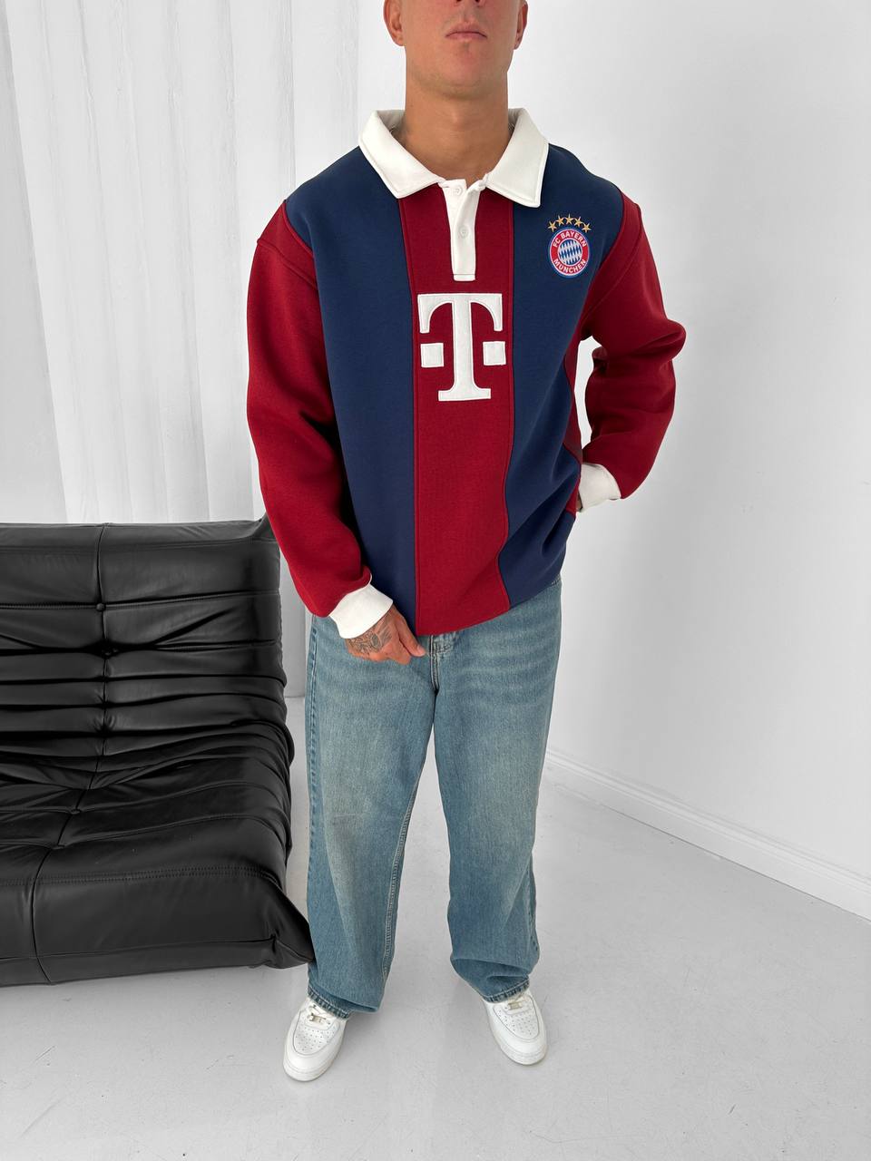 FC Bayern Munich Retro Polo Sweatshirt – Oversized Blokecore Football Style