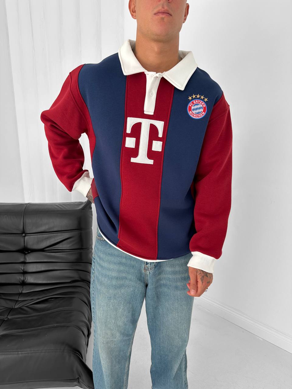 FC Bayern Munich Retro Polo Sweatshirt – Oversized Blokecore Football Style