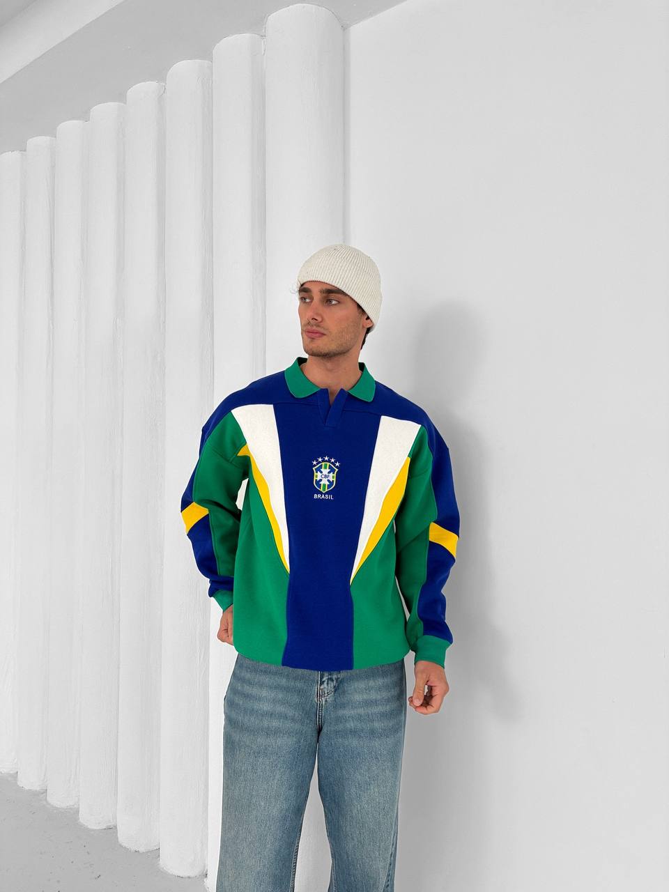 Brazil 90s Retro Polo Sweatshirt